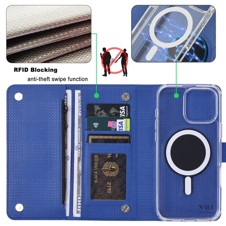 For iPhone 16 ViLi GHB-C Series RFID MagSafe Magnetic Flip Leather Phone Case(Blue) - iPhone 16 Cases by ViLi | Online Shopping South Africa | PMC Jewellery | Buy Now Pay Later Mobicred