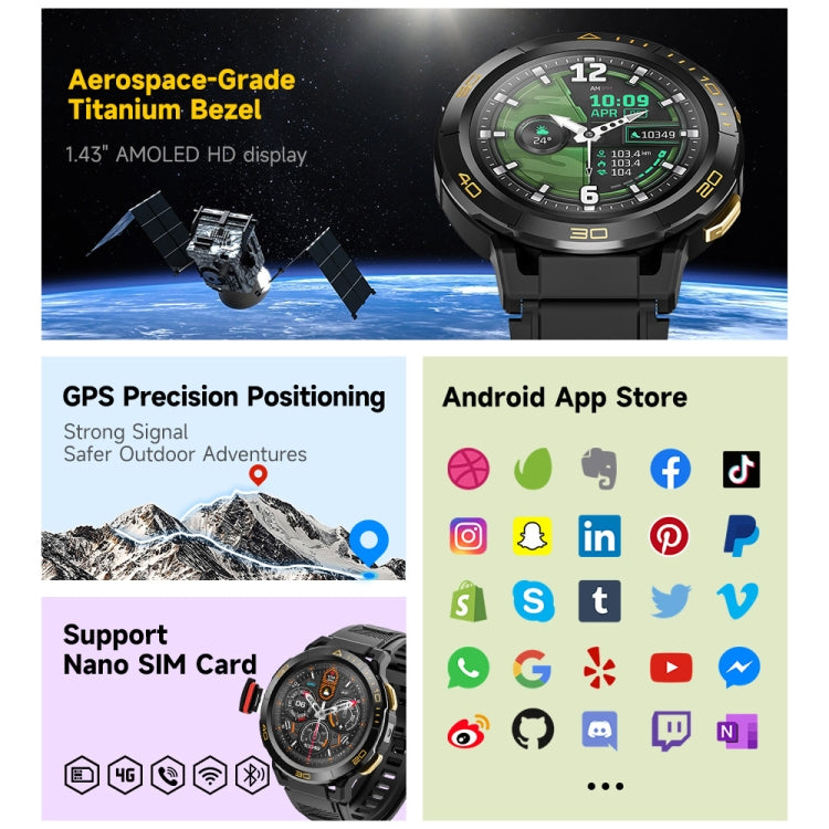 LEMFO Z1 1.43 inch AMOLED Screen Smart Watch, 4G Network Android 8.1 2GB+16GB, Eurasian Version(Black) - Android Watch by LEMFO | Online Shopping South Africa | PMC Jewellery | Buy Now Pay Later Mobicred