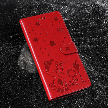 For Samsung Galaxy S25 / S24 5G Cat and Bee Embossed Flip Leather Phone Case(Red) - Galaxy S25 5G Cases by PMC Jewellery | Online Shopping South Africa | PMC Jewellery | Buy Now Pay Later Mobicred