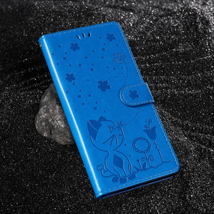 For Samsung Galaxy S25 / S24 5G Cat and Bee Embossed Flip Leather Phone Case(Blue) - Galaxy S25 5G Cases by PMC Jewellery | Online Shopping South Africa | PMC Jewellery | Buy Now Pay Later Mobicred