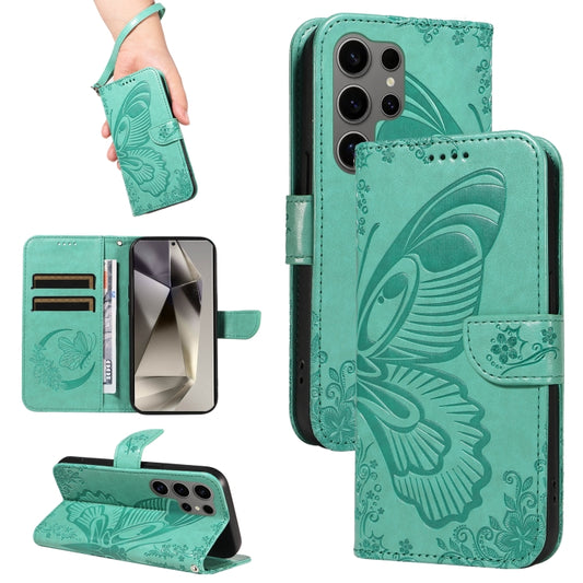 For Samsung Galaxy S25 Ultra 5G Swallowtail Butterfly Embossed Leather Phone Case(Green) - Galaxy S25 Ultra 5G Cases by PMC Jewellery | Online Shopping South Africa | PMC Jewellery | Buy Now Pay Later Mobicred