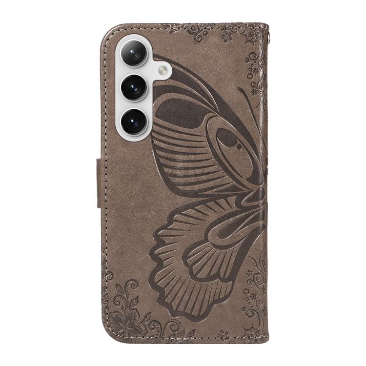 For Samsung Galaxy S25 / S24 5G Swallowtail Butterfly Embossed Leather Phone Case(Grey) - Galaxy S25 5G Cases by PMC Jewellery | Online Shopping South Africa | PMC Jewellery | Buy Now Pay Later Mobicred