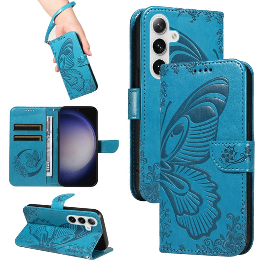 For Samsung Galaxy S25+ / S24+ 5G Swallowtail Butterfly Embossed Leather Phone Case(Blue) - Galaxy S25+ 5G Cases by PMC Jewellery | Online Shopping South Africa | PMC Jewellery | Buy Now Pay Later Mobicred