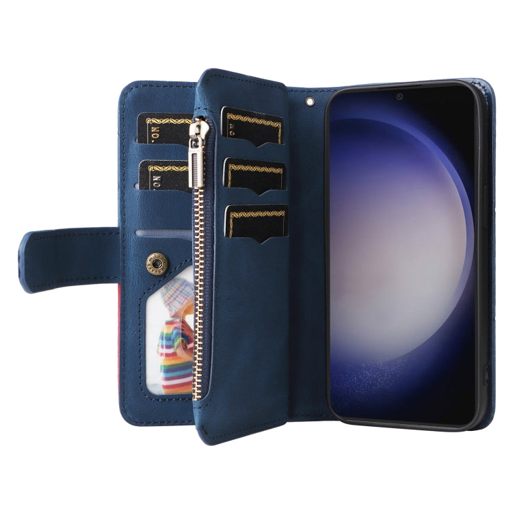 For Samsung Galaxy S25+ / S24+ 5G Dual-color 9 Card Slots Zipper Wallet Leather Phone Case(Blue) - Galaxy S25+ 5G Cases by PMC Jewellery | Online Shopping South Africa | PMC Jewellery | Buy Now Pay Later Mobicred