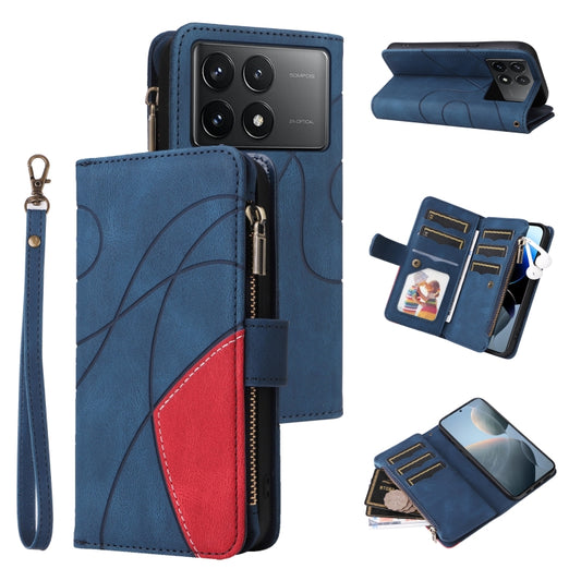 For Redmi K70 Dual-color 9 Card Slots Zipper Wallet Leather Phone Case(Blue) - K70 Cases by PMC Jewellery | Online Shopping South Africa | PMC Jewellery | Buy Now Pay Later Mobicred