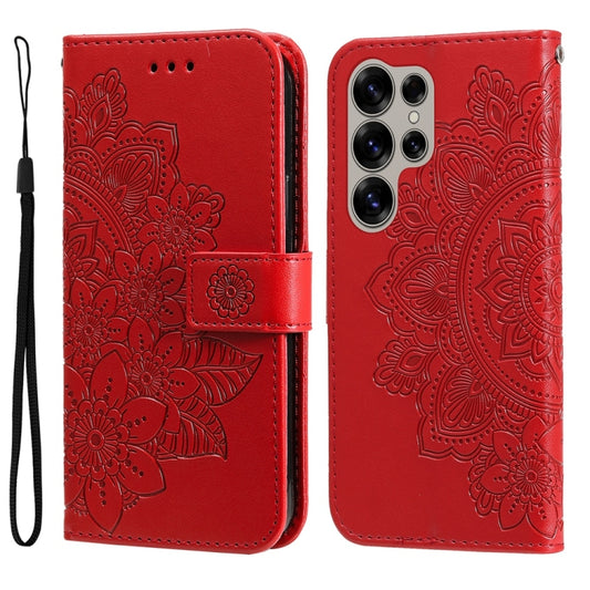 For Samsung Galaxy S25 Ultra 5G Seven-petal Flowers Embossing Leather Phone Case(Red) - Galaxy S25 Ultra 5G Cases by PMC Jewellery | Online Shopping South Africa | PMC Jewellery | Buy Now Pay Later Mobicred