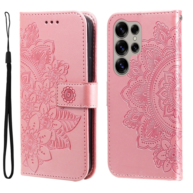 For Samsung Galaxy S25 Ultra 5G Seven-petal Flowers Embossing Leather Phone Case(Rose Gold) - Galaxy S25 Ultra 5G Cases by PMC Jewellery | Online Shopping South Africa | PMC Jewellery | Buy Now Pay Later Mobicred