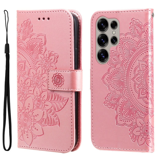 For Samsung Galaxy S25 Ultra 5G Seven-petal Flowers Embossing Leather Phone Case(Rose Gold) - Galaxy S25 Ultra 5G Cases by PMC Jewellery | Online Shopping South Africa | PMC Jewellery | Buy Now Pay Later Mobicred