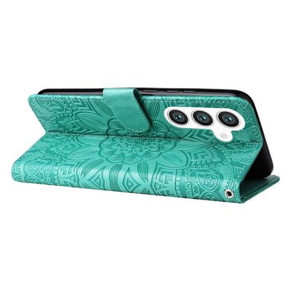 For Samsung Galaxy S25 5G Embossed Sunflower Leather Phone Case(Green) - Galaxy S25 5G Cases by PMC Jewellery | Online Shopping South Africa | PMC Jewellery | Buy Now Pay Later Mobicred