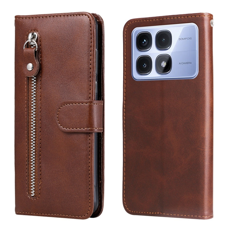 For Redmi K70 Ultra Fashion Calf Texture Zipper Leather Phone Case(Brown) - Xiaomi Cases by PMC Jewellery | Online Shopping South Africa | PMC Jewellery | Buy Now Pay Later Mobicred