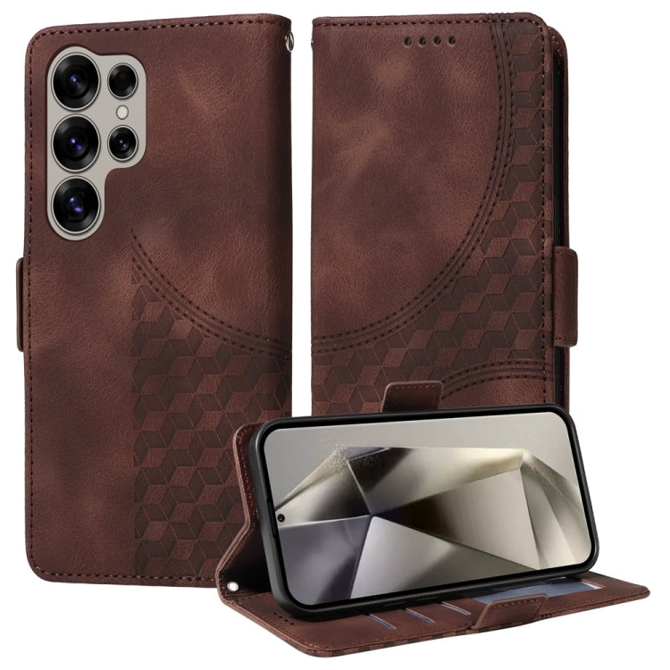 For Samsung Galaxy S25 Ultra 5G Embossed Rhombus Starry Leather Phone Case(Brown) - Galaxy S25 Ultra 5G Cases by PMC Jewellery | Online Shopping South Africa | PMC Jewellery | Buy Now Pay Later Mobicred