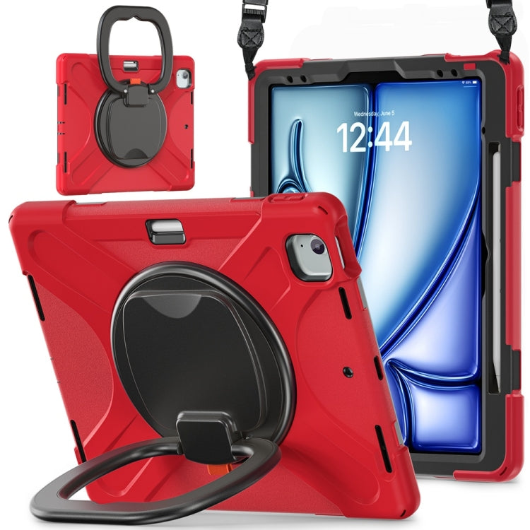 For iPad Air 13 2024 Silicone Hybrid PC Tablet Case with Holder & Shoulder Strap(Red) - iPad Air 13 2024 Cases by PMC Jewellery | Online Shopping South Africa | PMC Jewellery | Buy Now Pay Later Mobicred