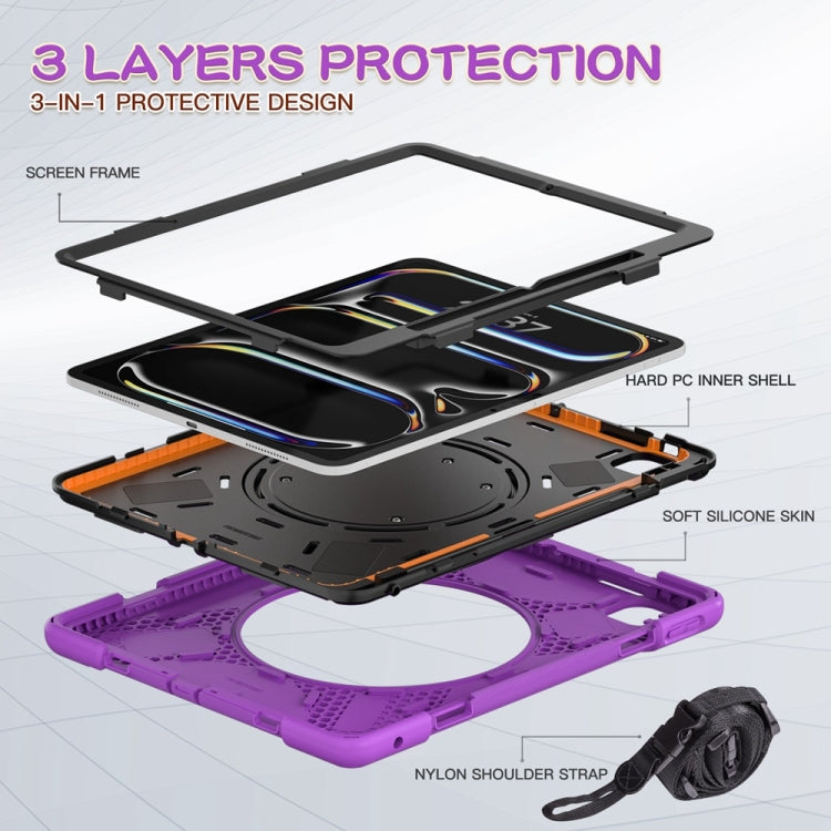 For iPad Pro 13 2024 Silicone Hybrid PC Tablet Case with Holder & Shoulder Strap(Purple) - iPad Pro 13 2024 Cases by PMC Jewellery | Online Shopping South Africa | PMC Jewellery | Buy Now Pay Later Mobicred