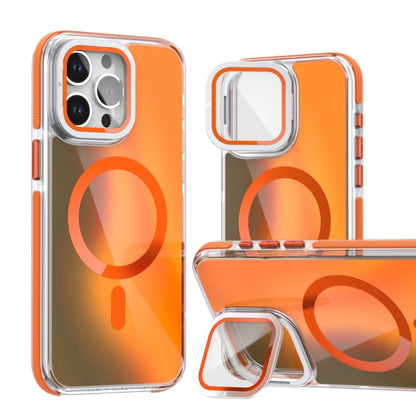 For iPhone 16 Pro MagSafe Gradient Color Lens Film Phone Case with Lens Fold Holder(Orange) - iPhone 16 Pro Cases by PMC Jewellery | Online Shopping South Africa | PMC Jewellery | Buy Now Pay Later Mobicred