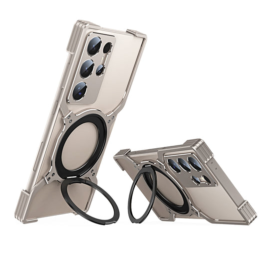 For Samsung Galaxy S24 Ultra 5G Mechanical Arm Borderless MagSafe Holder Metal Phone Case(Grey Silver) - Galaxy S24 Ultra 5G Cases by PMC Jewellery | Online Shopping South Africa | PMC Jewellery | Buy Now Pay Later Mobicred