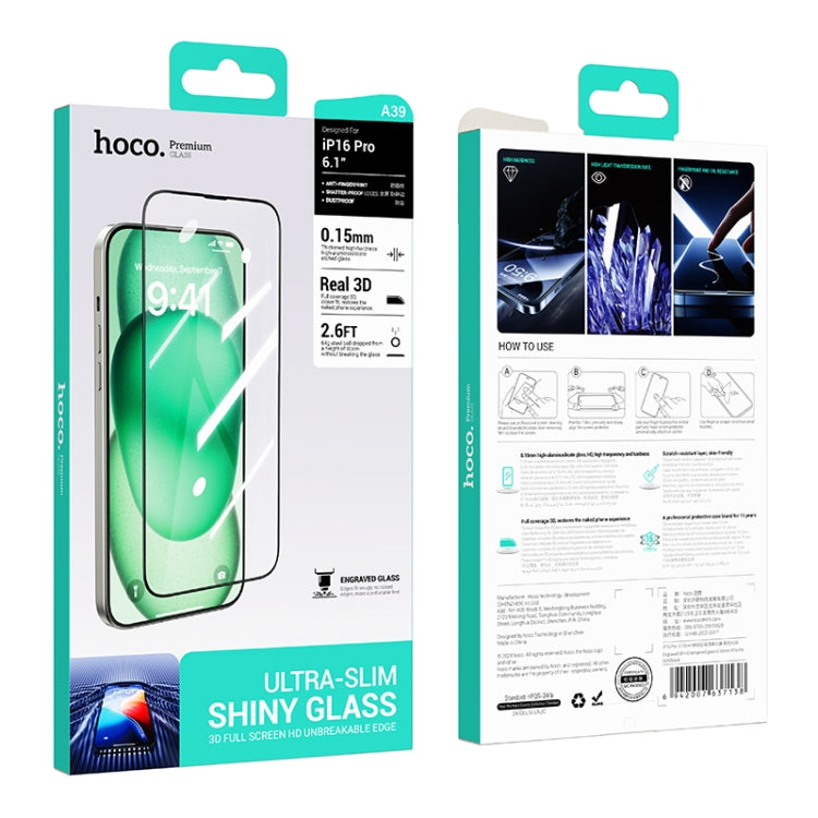 For iPhone 16 Pro hoco A39 0.15mm Etched 3D HD Tempered Film - iPhone 16 Pro Tempered Glass by hoco | Online Shopping South Africa | PMC Jewellery | Buy Now Pay Later Mobicred