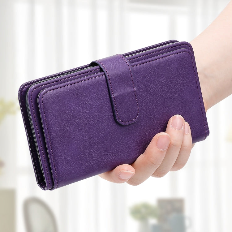For iPhone 16 Pro Multi-Function Wallet 10 Card Slots Leather Phone Case(Violet) - iPhone 16 Pro Cases by PMC TechLife | Online Shopping South Africa | PMC TechLife | Buy Now Pay Later Mobicred
