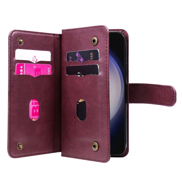 For Samsung Galaxy S25+ / S24+ 5G Multi-Function Wallet 10 Card Slots Leather Phone Case(Claret) - Galaxy S25+ 5G Cases by PMC Jewellery | Online Shopping South Africa | PMC Jewellery | Buy Now Pay Later Mobicred