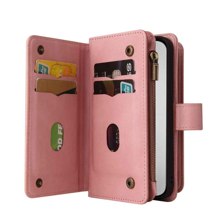 For iPhone 16 Pro Max Skin Feel Multi Card Slots Zipper Wallet Leather Phone Case(Pink) - iPhone 16 Pro Max Cases by PMC Jewellery | Online Shopping South Africa | PMC Jewellery | Buy Now Pay Later Mobicred