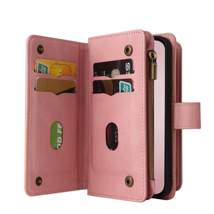 For iPhone 16 Pro Skin Feel Multi Card Slots Zipper Wallet Leather Phone Case(Pink) - iPhone 16 Pro Cases by PMC Jewellery | Online Shopping South Africa | PMC Jewellery | Buy Now Pay Later Mobicred