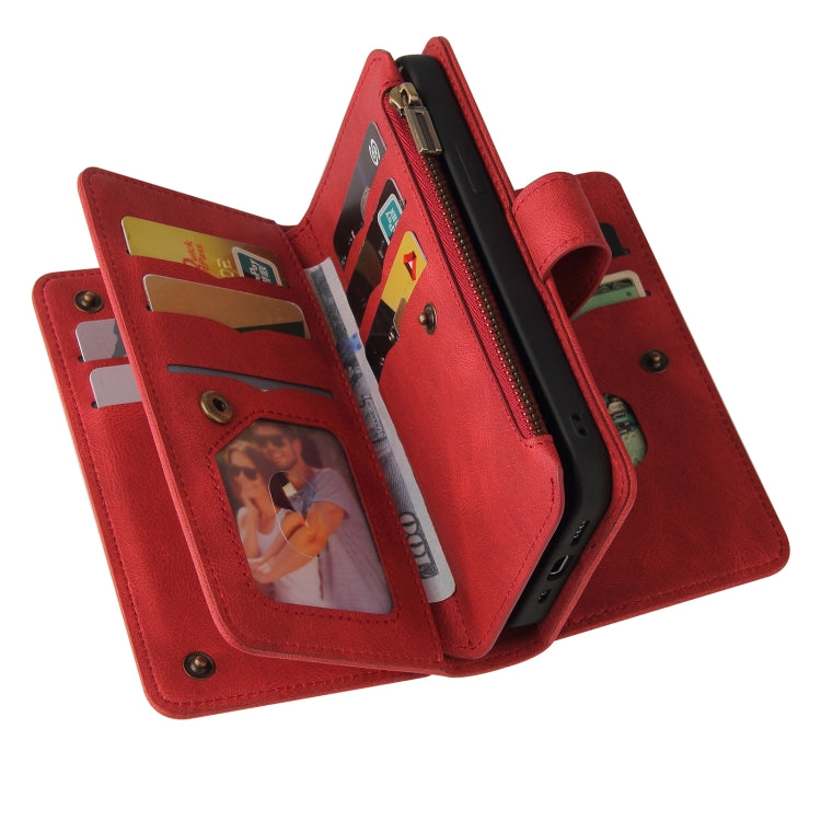 For iPhone 16 Plus Skin Feel Multi Card Slots Zipper Wallet Leather Phone Case(Red) - iPhone 16 Plus Cases by PMC TechLife | Online Shopping South Africa | PMC TechLife | Buy Now Pay Later Mobicred