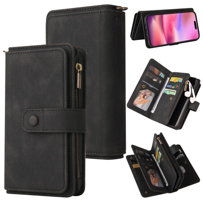 For iPhone 16 Skin Feel Multi Card Slots Zipper Wallet Leather Phone Case(Black) - iPhone 16 Cases by PMC Jewellery | Online Shopping South Africa | PMC Jewellery | Buy Now Pay Later Mobicred