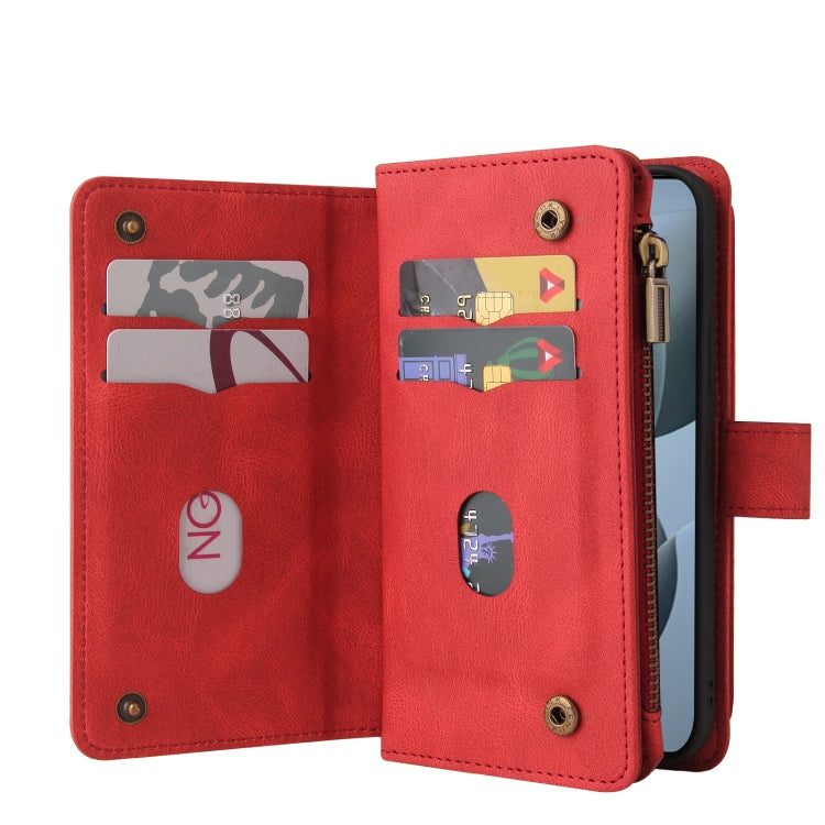 For Redmi K70 Skin Feel Multi Card Slots Zipper Wallet Leather Phone Case(Red) - K70 Cases by PMC Jewellery | Online Shopping South Africa | PMC Jewellery | Buy Now Pay Later Mobicred