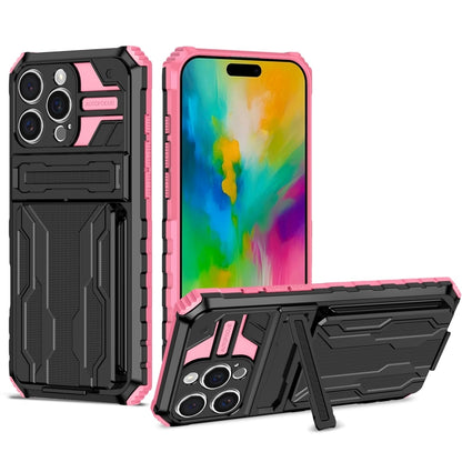 For iPhone 16 Pro Max Kickstand Armor Card Wallet Phone Case(Pink) - iPhone 16 Pro Max Cases by PMC Jewellery | Online Shopping South Africa | PMC Jewellery | Buy Now Pay Later Mobicred