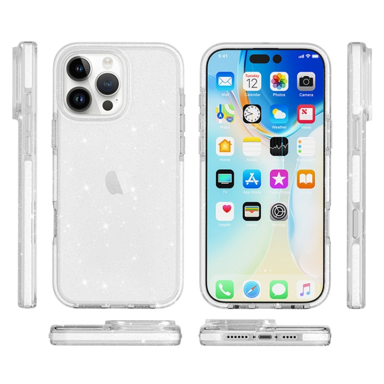 For iPhone 16 Pro Max Dual Color Clear Glitter TPU + TPE Full Coverage Phone Case(Glitter White) - iPhone 16 Pro Max Cases by PMC Jewellery | Online Shopping South Africa | PMC Jewellery | Buy Now Pay Later Mobicred