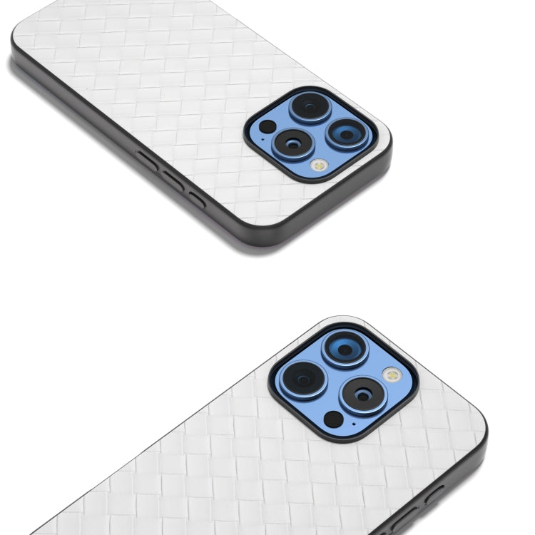 For iPhone 16 Pro Max Black Frame Woven Texture PU Phone Case(White) - iPhone 16 Pro Max Cases by PMC TechLife | Online Shopping South Africa | PMC TechLife | Buy Now Pay Later Mobicred
