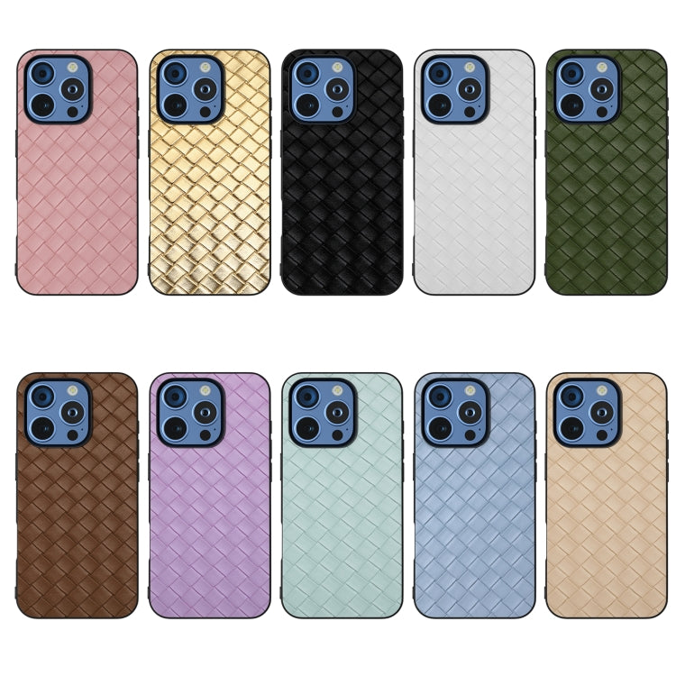For iPhone 16 Pro Max Black Frame Woven Texture PU Phone Case(White) - iPhone 16 Pro Max Cases by PMC TechLife | Online Shopping South Africa | PMC TechLife | Buy Now Pay Later Mobicred