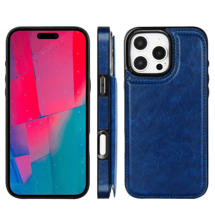 For iPhone 16 Pro Double Buckle Crazy Horse Texture PU Phone Case(Blue) - iPhone 16 Pro Cases by PMC Jewellery | Online Shopping South Africa | PMC Jewellery | Buy Now Pay Later Mobicred