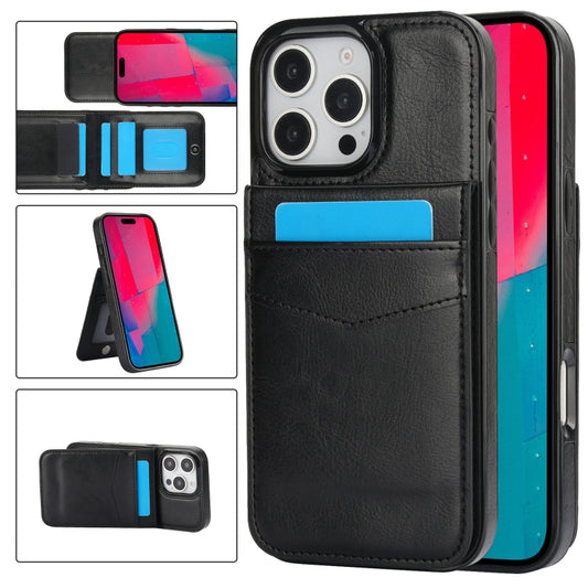 For iPhone 16 Pro Max Solid Color Card Slots Bracket PU Phone Case(Black) - iPhone 16 Pro Max Cases by PMC Jewellery | Online Shopping South Africa | PMC Jewellery | Buy Now Pay Later Mobicred