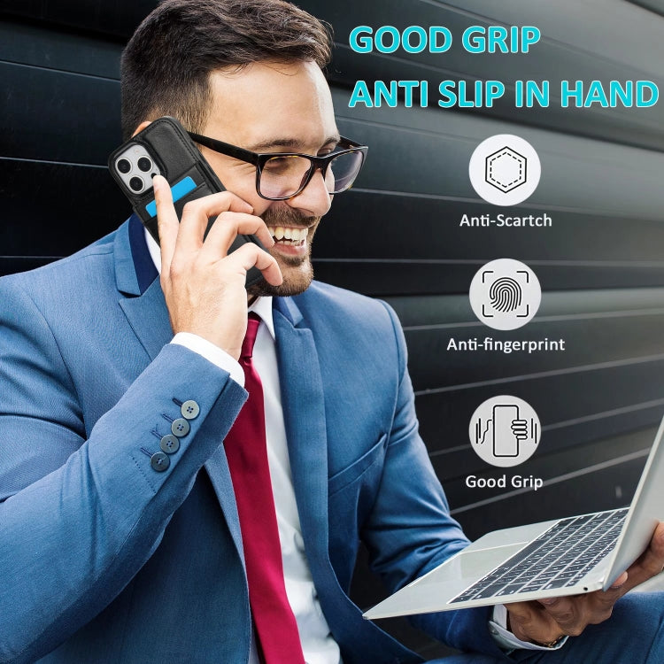 For iPhone 16 Pro Max Solid Color Card Slots Bracket PU Phone Case(Black) - iPhone 16 Pro Max Cases by PMC TechLife | Online Shopping South Africa | PMC TechLife | Buy Now Pay Later Mobicred