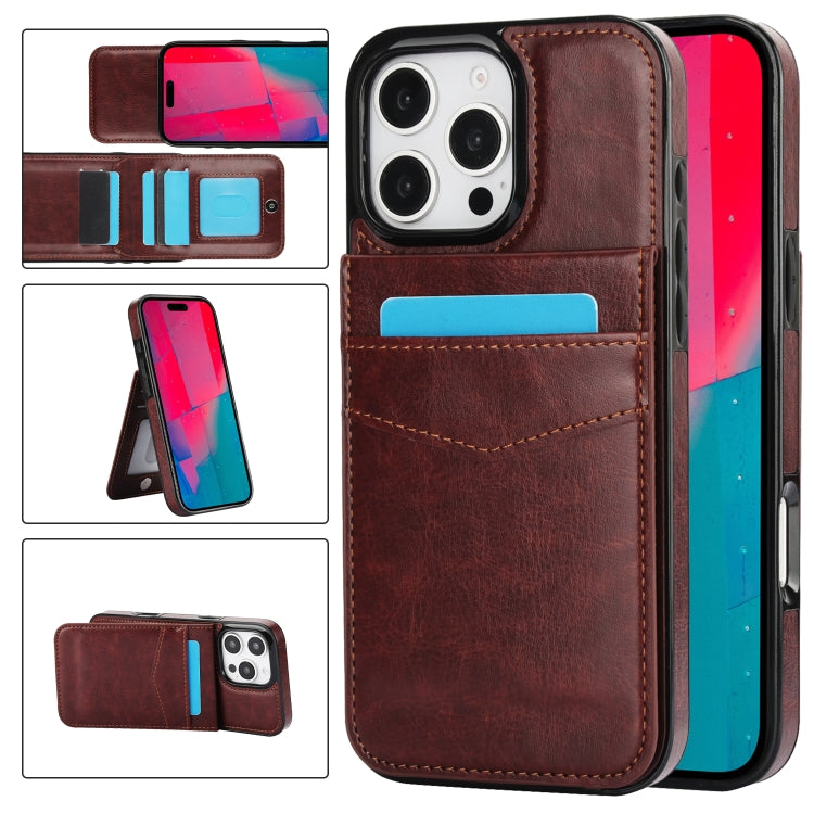 For iPhone 16 Pro Solid Color Card Slots Bracket PU Phone Case(Brown) - iPhone 16 Pro Cases by PMC TechLife | Online Shopping South Africa | PMC TechLife | Buy Now Pay Later Mobicred