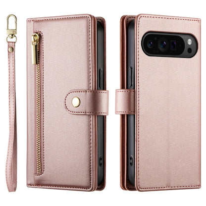 For Google Pixel 9 Pro XL Nine Card-slot Zipper Wallet Bag Leather Phone Case(Pink) - Google Cases by PMC Jewellery | Online Shopping South Africa | PMC Jewellery | Buy Now Pay Later Mobicred