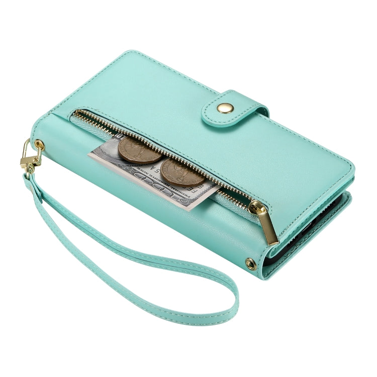 For Google Pixel 9 Pro XL Nine Card-slot Zipper Wallet Bag Leather Phone Case(Mint Green) - Google Cases by PMC Jewellery | Online Shopping South Africa | PMC Jewellery | Buy Now Pay Later Mobicred