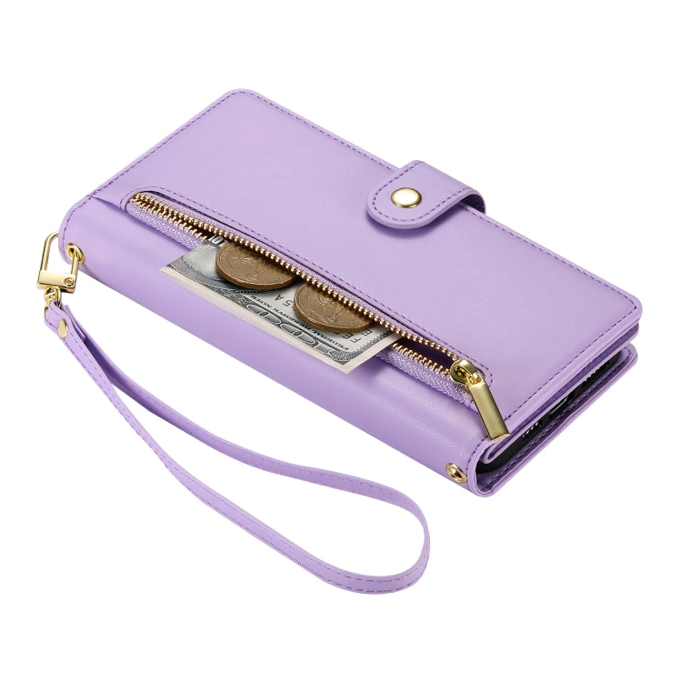 For Google Pixel 9 / 9 Pro Nine Card-slot Zipper Wallet Bag Leather Phone Case(Purple) - Google Cases by PMC Jewellery | Online Shopping South Africa | PMC Jewellery | Buy Now Pay Later Mobicred