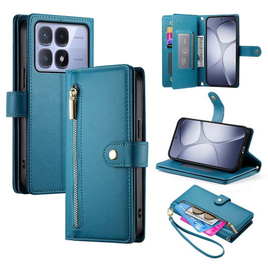 For Redmi K70 Ultra Nine Card-slot Zipper Wallet Bag Leather Phone Case(Blue) - Xiaomi Cases by PMC Jewellery | Online Shopping South Africa | PMC Jewellery | Buy Now Pay Later Mobicred