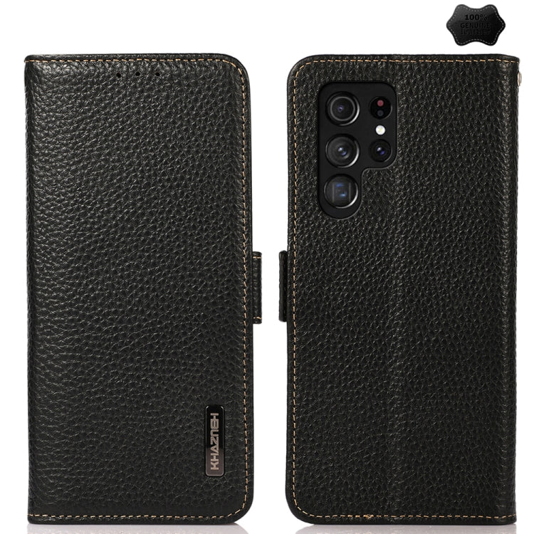 For Samsung Galaxy S25 Ultra 5G KHAZNEH Side-Magnetic Litchi Genuine Leather RFID Phone Case(Black) - Galaxy S25 Ultra 5G Cases by PMC Jewellery | Online Shopping South Africa | PMC Jewellery | Buy Now Pay Later Mobicred