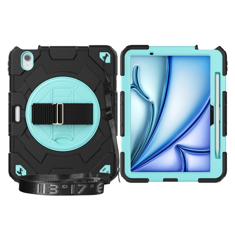 For iPad Air 11 2024 Spider Hand Grip Turntable Stand Tablet Case(Black Light Blue) - iPad Air 11 2024 Cases by PMC Jewellery | Online Shopping South Africa | PMC Jewellery | Buy Now Pay Later Mobicred