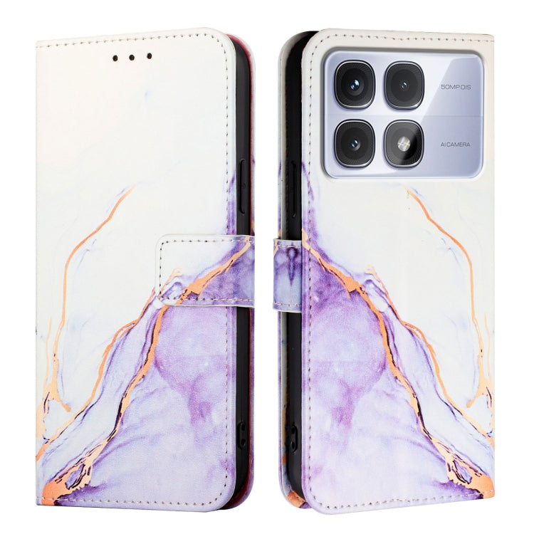 For Redmi K70 Ultra 5G Global PT003 Marble Pattern Flip Leather Phone Case(White Purple) - Xiaomi Cases by PMC Jewellery | Online Shopping South Africa | PMC Jewellery | Buy Now Pay Later Mobicred