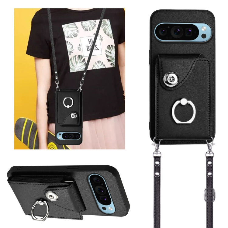 For Google Pixel 9 / 9 Pro Organ Card Bag Ring Holder Phone Case with Long Lanyard(Black) - Google Cases by PMC Jewellery | Online Shopping South Africa | PMC Jewellery | Buy Now Pay Later Mobicred