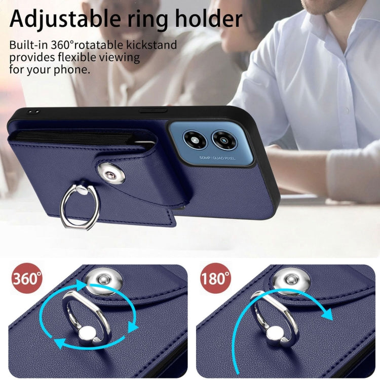 For Motorola Moto G Play 2024 5G Organ Card Bag Ring Holder Phone Case with Long Lanyard(Blue) - Motorola Cases by PMC Jewellery | Online Shopping South Africa | PMC Jewellery | Buy Now Pay Later Mobicred