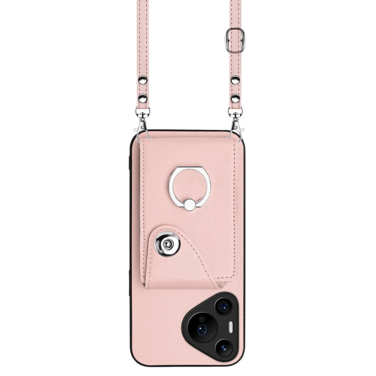 For Huawei Pura 70 Pro / 70 Pro+ Organ Card Bag Ring Holder Phone Case with Long Lanyard(Pink) - Huawei Cases by PMC Jewellery | Online Shopping South Africa | PMC Jewellery | Buy Now Pay Later Mobicred