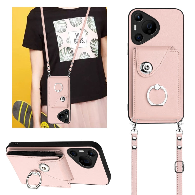 For Huawei Pura 70 Pro / 70 Pro+ Organ Card Bag Ring Holder Phone Case with Long Lanyard(Pink) - Huawei Cases by PMC Jewellery | Online Shopping South Africa | PMC Jewellery | Buy Now Pay Later Mobicred