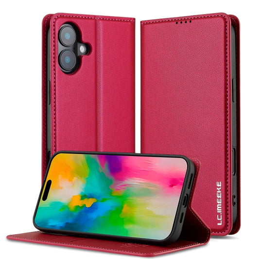 For iPhone 16 Plus LC.IMEEKE L1 Series Frosted Fine Texture PU Phone Case(Red) - iPhone 16 Plus Cases by LC.IMEEKE | Online Shopping South Africa | PMC Jewellery | Buy Now Pay Later Mobicred