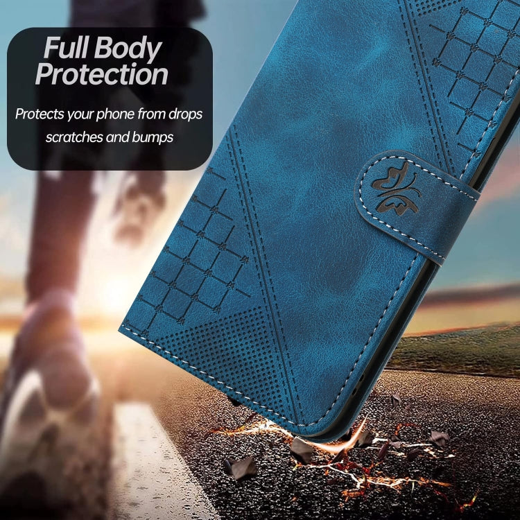 For iPhone 16e YX0080 Grid Butterfly Embossed Pattern Flip Leather Phone Case with Lanyard(Dark Blue) - iPhone 16e Cases by PMC TechLife | Online Shopping South Africa | PMC TechLife | Buy Now Pay Later Mobicred