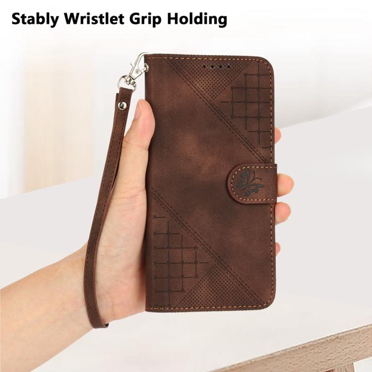 For iPhone 17 Air YX0080 Grid Butterfly Embossed Pattern Flip Leather Phone Case with Lanyard(Coffee) - free shipping - PMc TechLife - Order now!