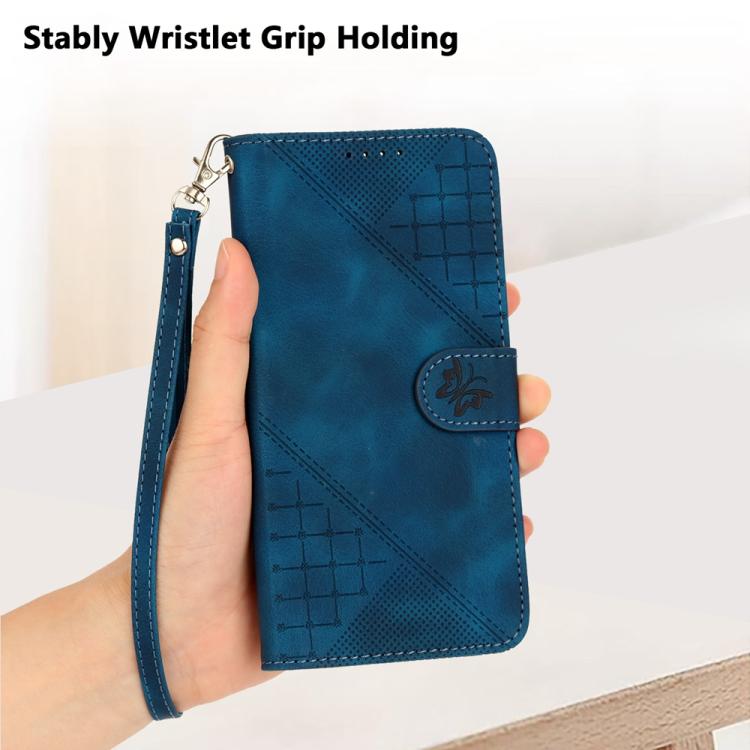For iPhone 17 YX0080 Grid Butterfly Embossed Pattern Flip Leather Phone Case with Lanyard(Dark Blue) - free shipping - PMc TechLife - Order now!